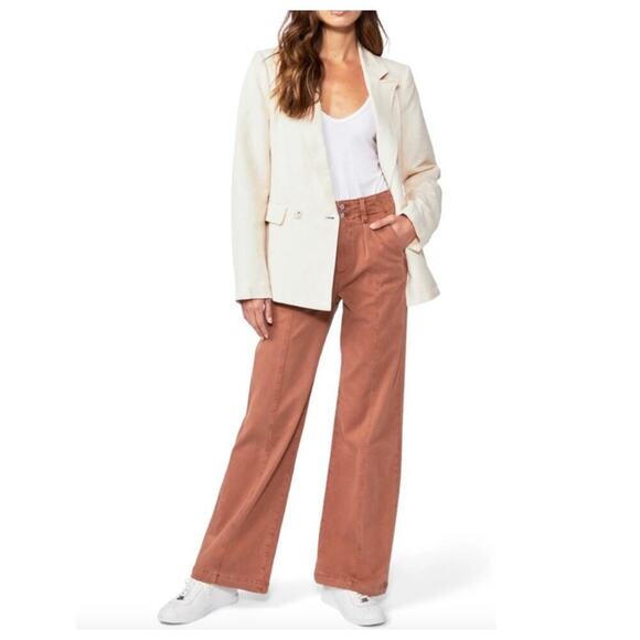 Paige Brooklyn Jeans Double Button Waistband Flare High Waisted Orange Size 33 - Picture 2 of 11